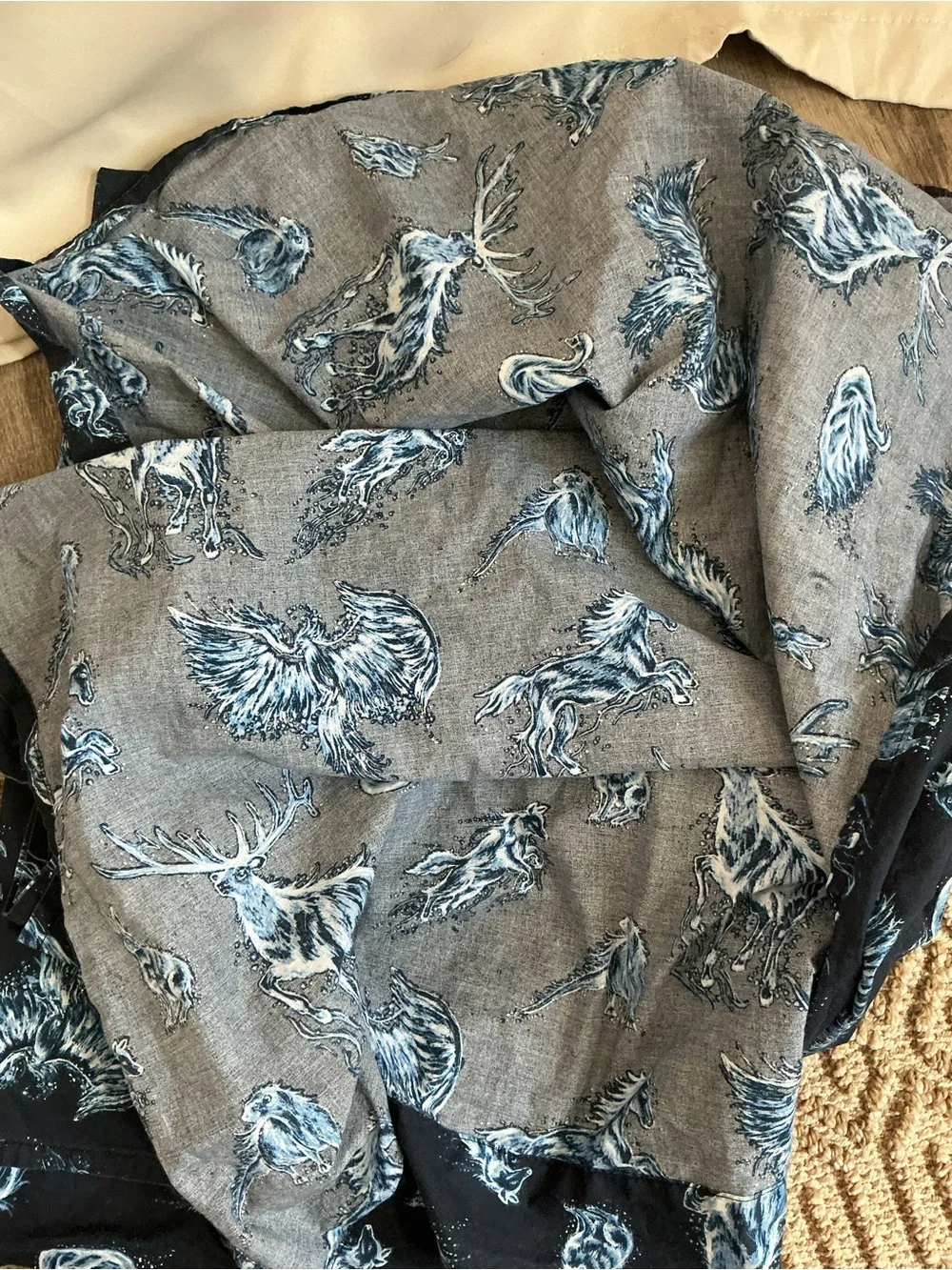Pottery Barn Teen Harry Potter Glow in the Dark Patronus Full Flat Sheet Navy